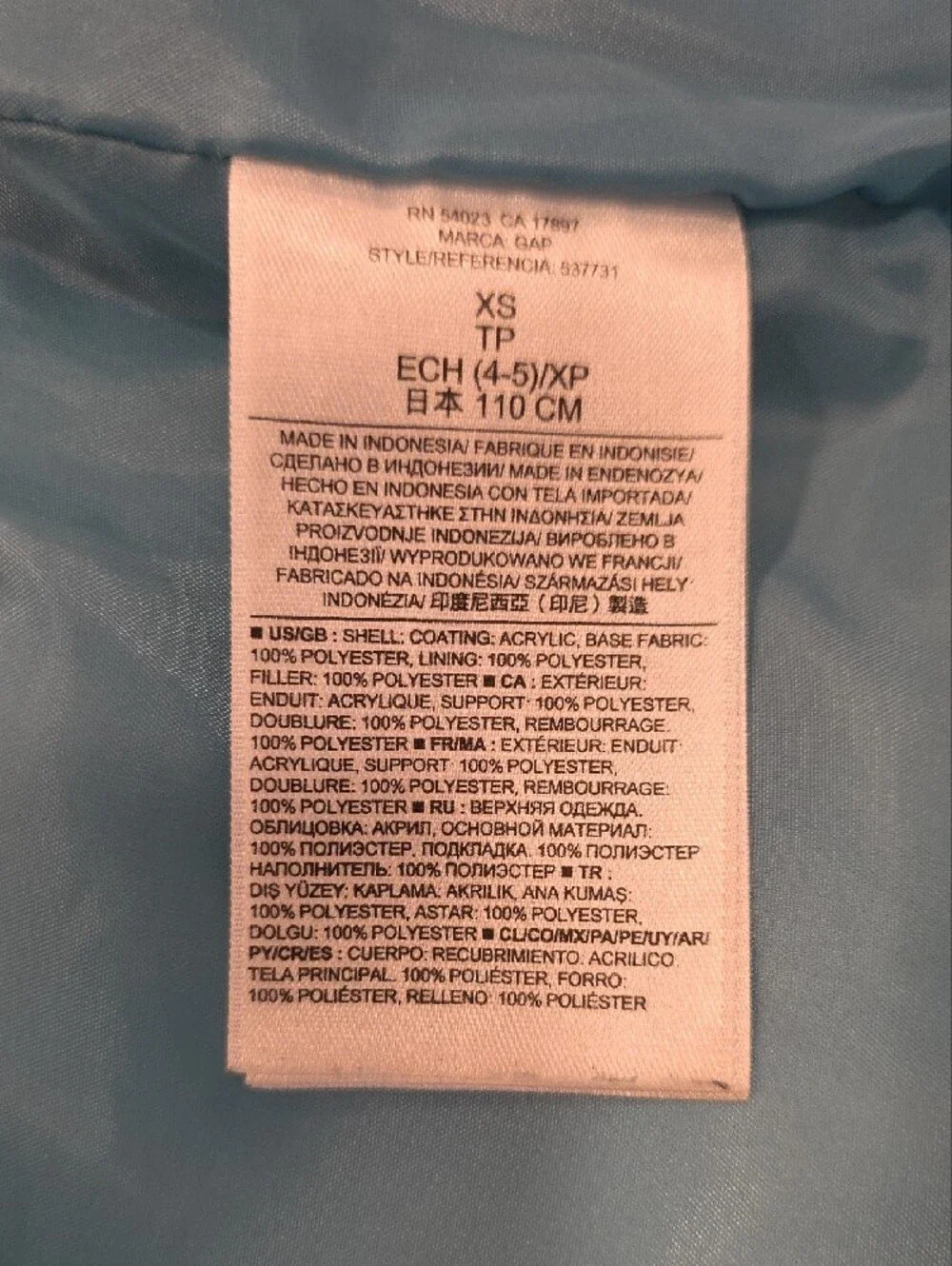 GAP Light Blue Quilted Puffer Vest